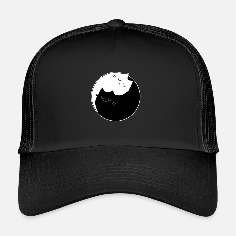Yin and Yang Cat Cat lover Tee Shirt Gift - Trucker Cap - black/black