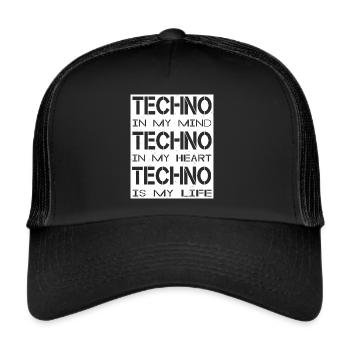 Techno - Techno music - Techno is my Life - Trucker Cap - black/black - Front