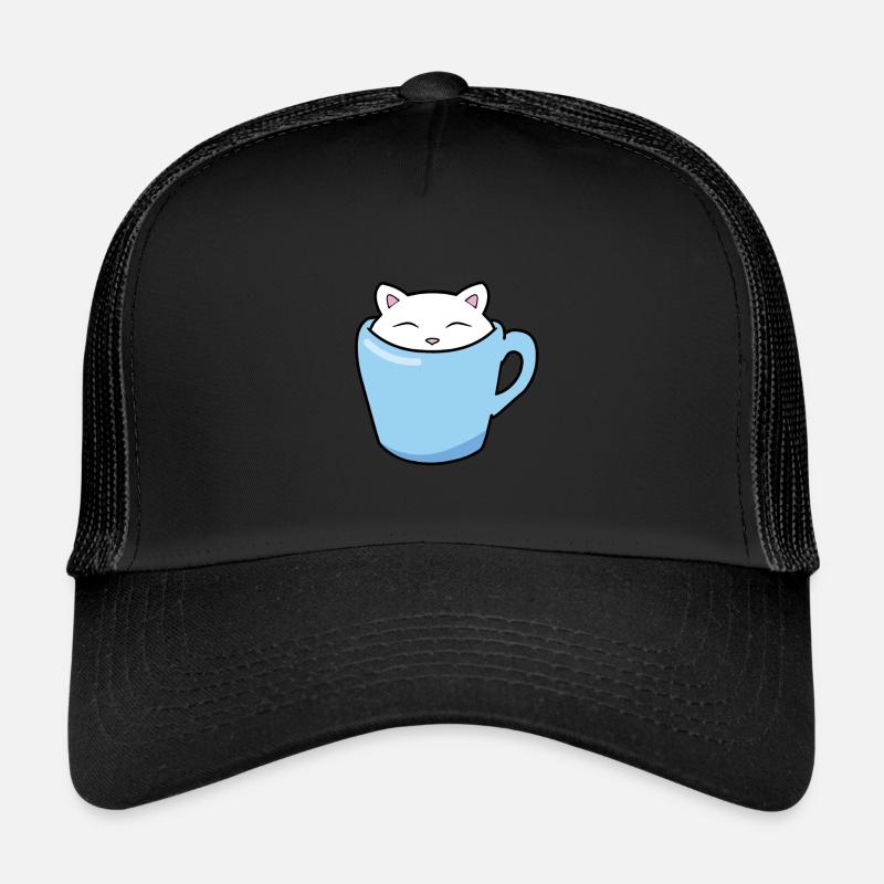 Chaton mignon assis dans une tasse de café bleue Casquette trucker 
