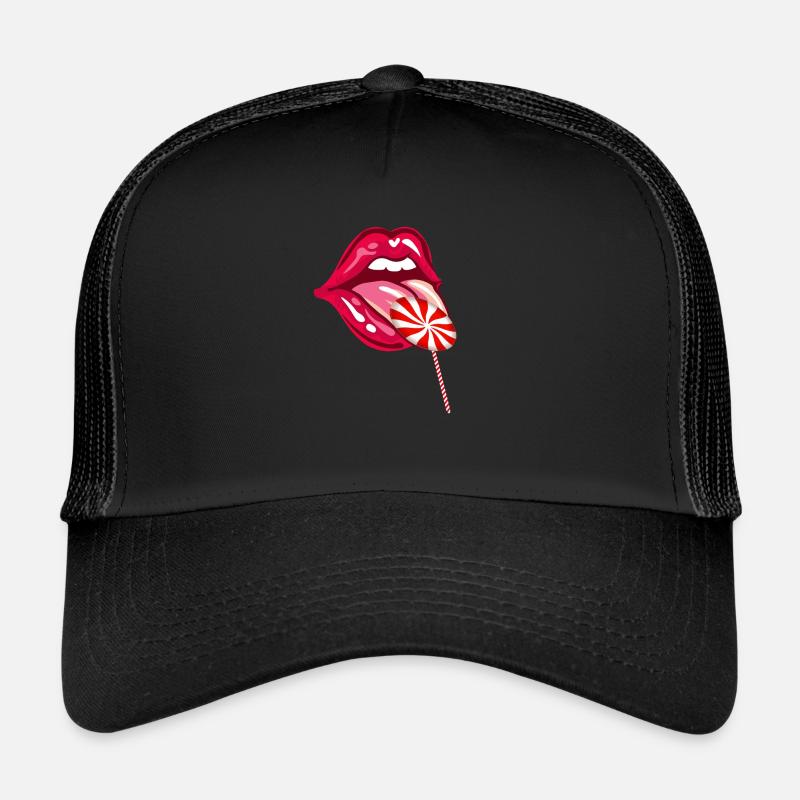 Red Lips Lollipop Lolipop Red Lips - Trucker Cap - black/black