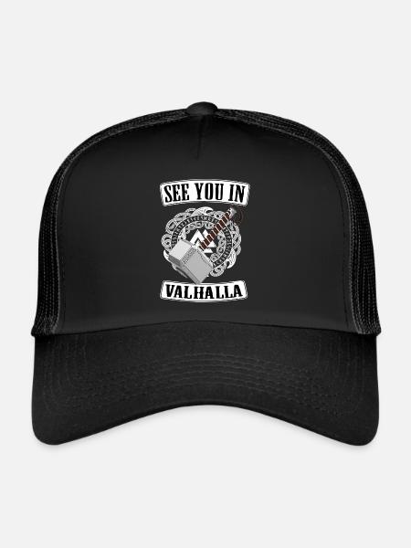 Viking Valhalla Runes Thor Hammer - Trucker Cap - black/black - Front