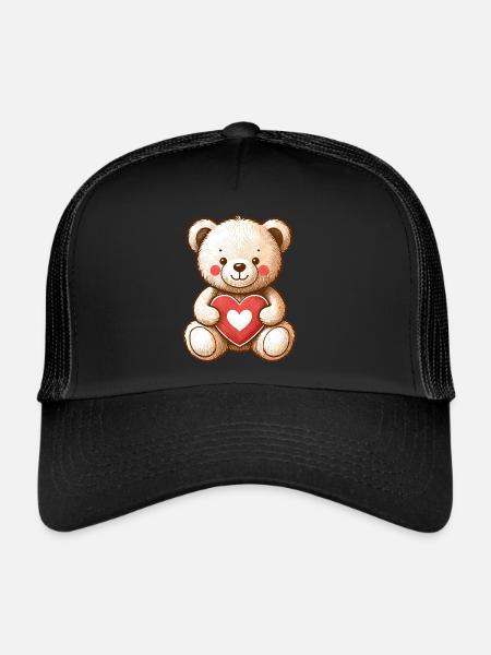 TEDDY BEAR, TEDDY BEAR, SOFT TOY, CUDDLE, SOFT HEART - Trucker Cap - black/black - Front