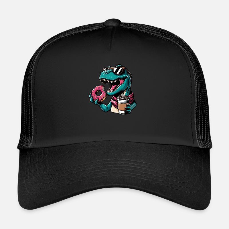 Süßer Dino T-Rex Donut Kaffee - Trucker Cap - Schwarz/Schwarz