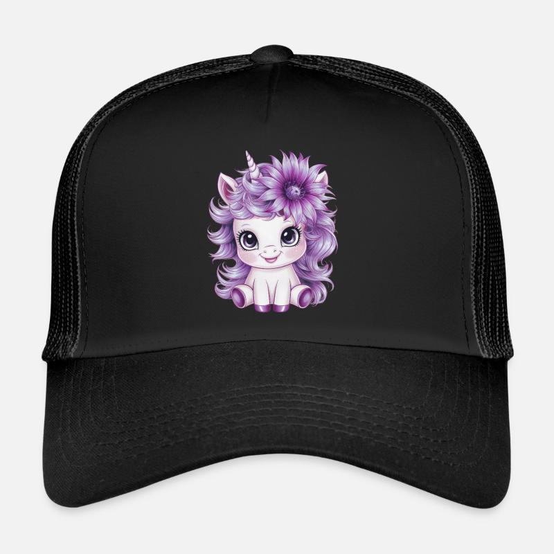 Kawaii Einhorn mit violetten Blümche Trucker Cap