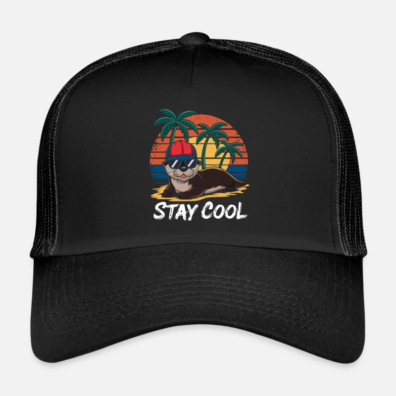 Otter with sunglasses and baseball cap on the beach Trucker Cap