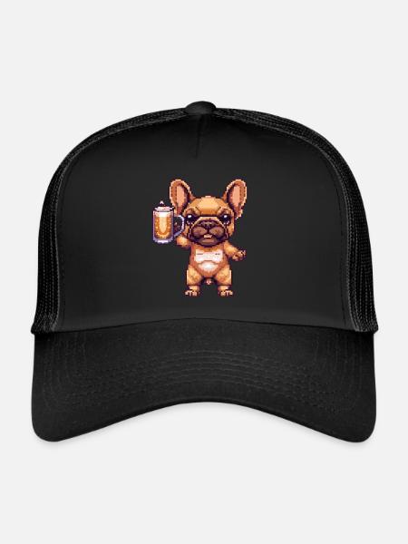 Buldog français Chiens Pixel Bière - Casquette trucker  - noir/noir - Devant