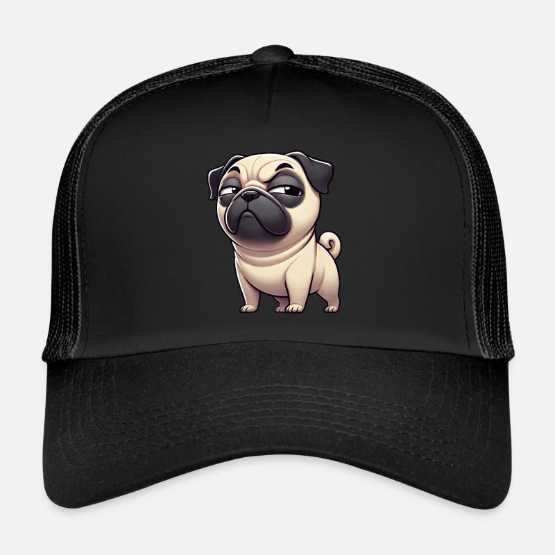 Skeptischer lustiger Mops Cartoon Hund Trucker Cap