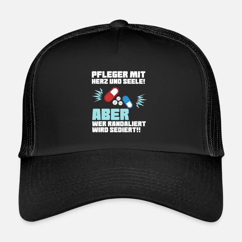 Pflege mit Herz - Altenpfleger Krankenpfleger - Trucker Cap - Schwarz/Schwarz
