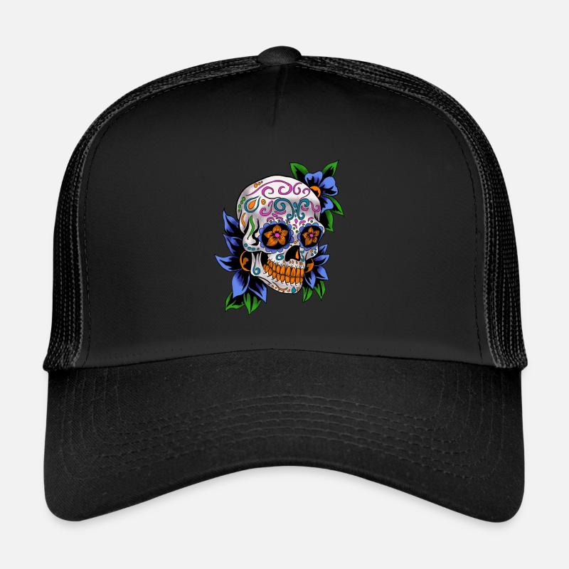 Zucker Schädel Tag der Toten Geschenk - Trucker Cap - Schwarz/Schwarz