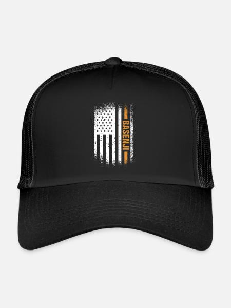 Chien Basenji Us drapeau - Casquette trucker  - noir/noir - Devant