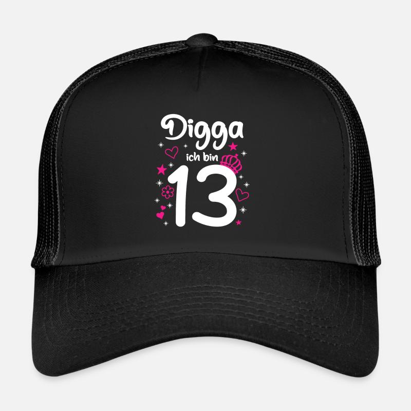 Pink Digga ich bin 13 Mädchen 13. Geburtstag - Trucker Cap - Schwarz/Schwarz