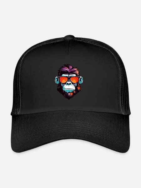 Portrait de tête de singe Cool - Casquette trucker  - noir/noir - Devant