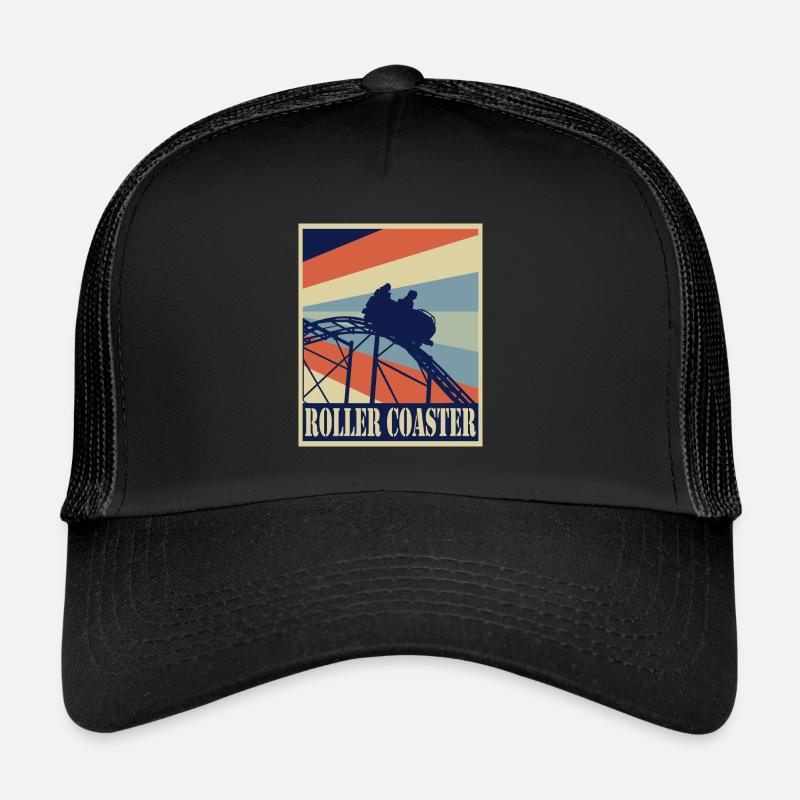 Roller Coaster Achterbahn - Retro Style Vintage - Trucker Cap - Schwarz/Schwarz