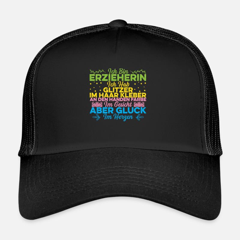 Ich bin Erzieherin im Kindergarten - Trucker Cap - Schwarz/Schwarz