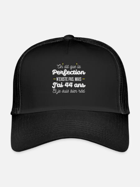 44 ans de perfection / cadeau anniversaire 44 ans - Casquette trucker  - noir/noir - Devant