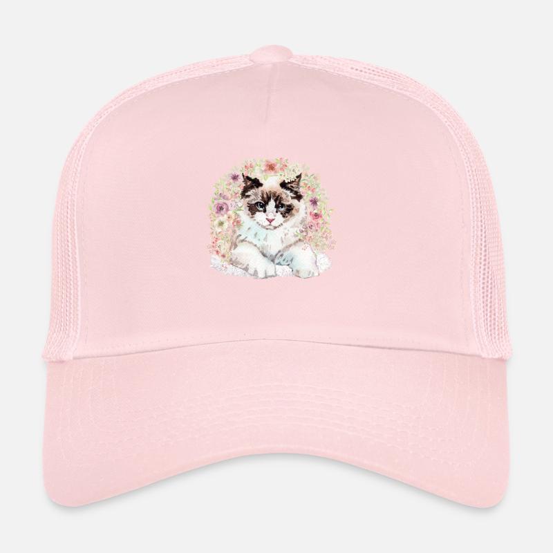 Ragdoll Katze mit Blumen - Aquarell Trucker Cap