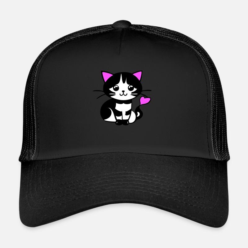 Süße Katze im Comic Stiel - Trucker Cap - Schwarz/Schwarz