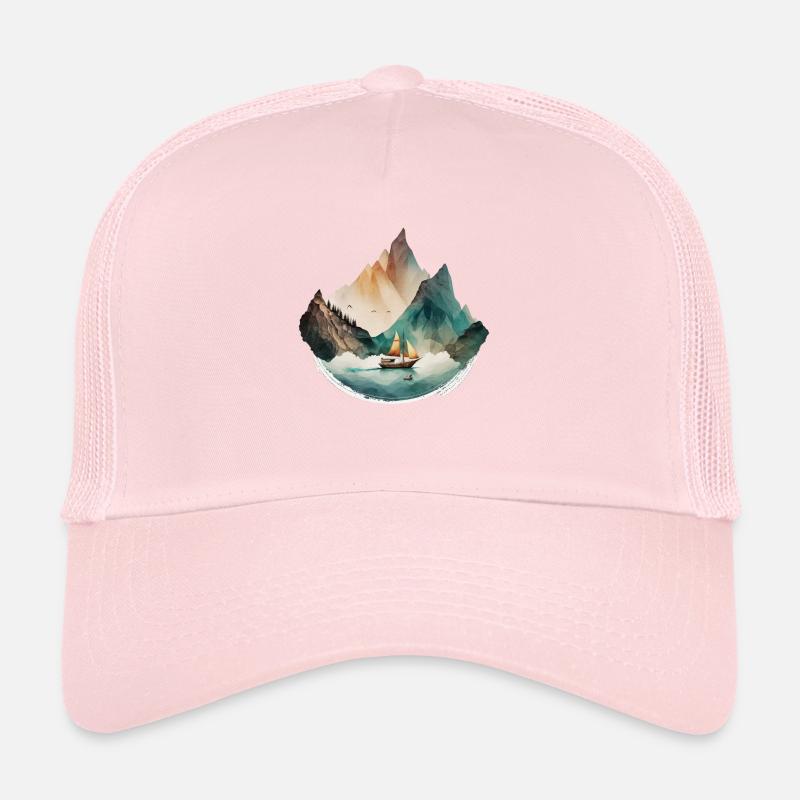 Bateau sur le lac dans les montagnes Casquette trucker 