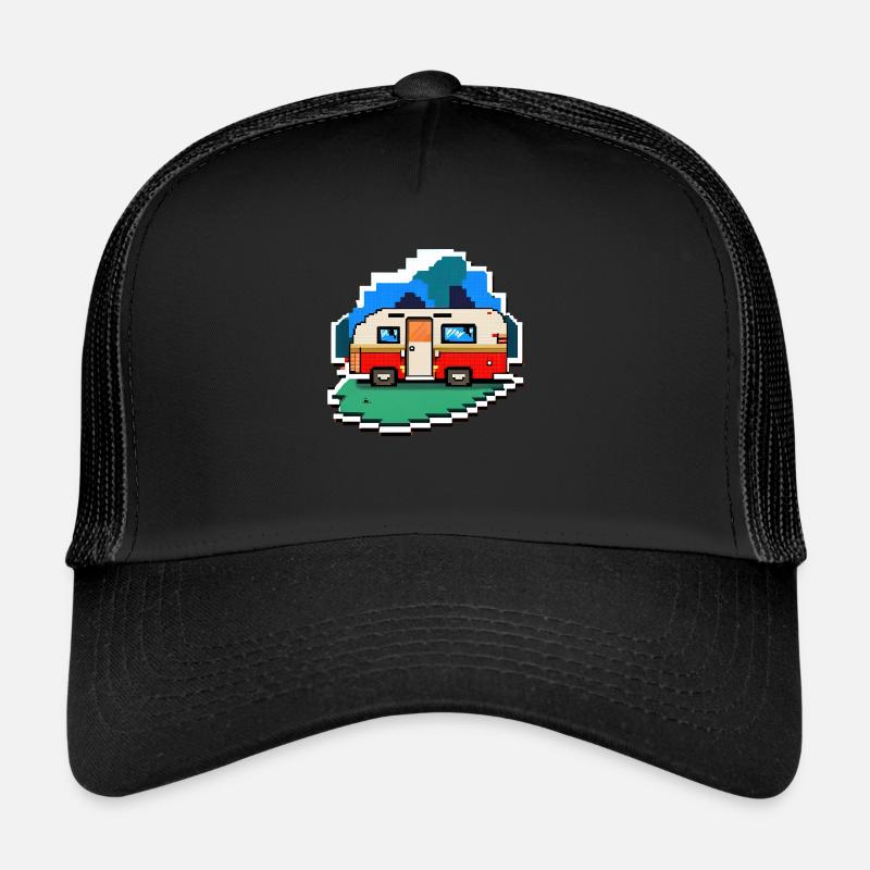 pixel vintage camper - Trucker Cap - Schwarz/Schwarz