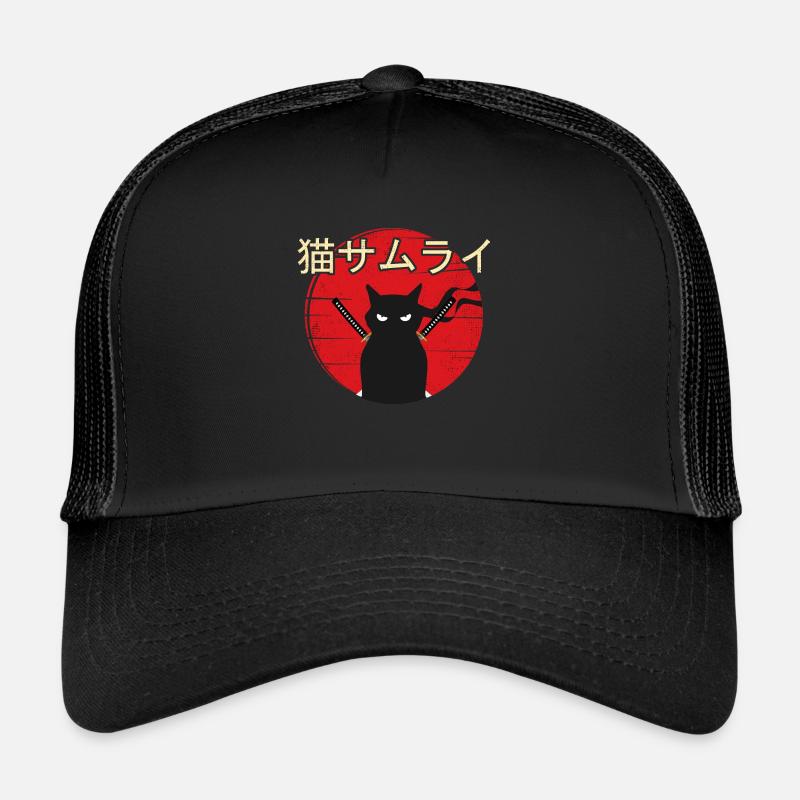 Samurai Kitten Ninja Cat Japanese Vintage Sunset Trucker Cap