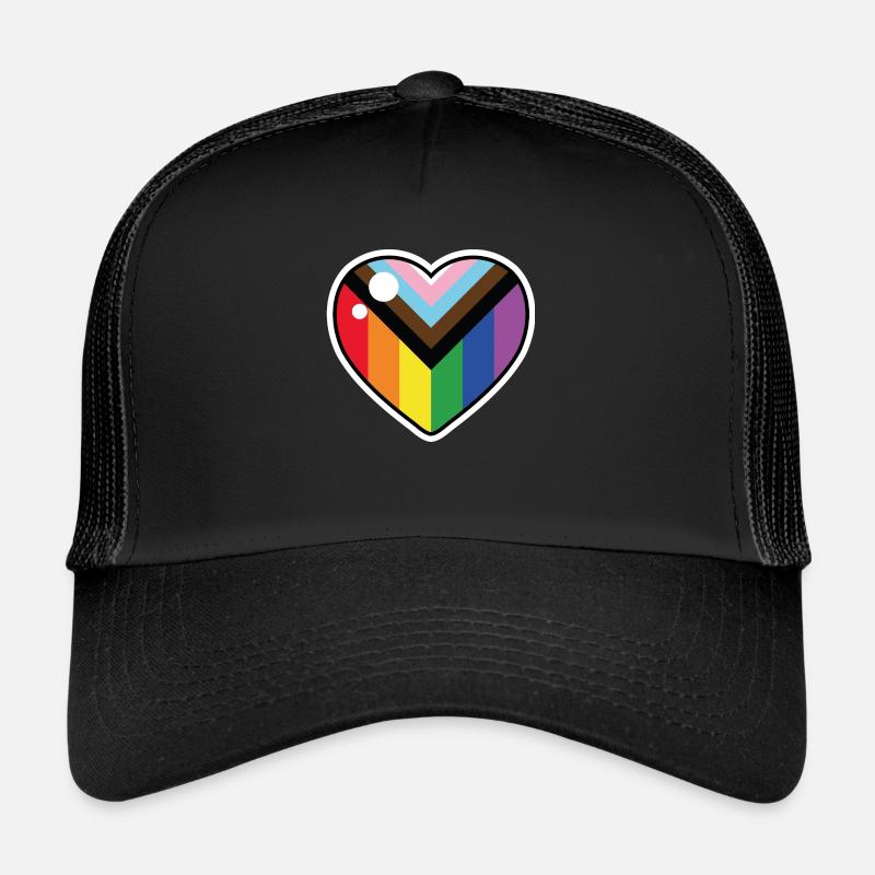 Cœur (drapeau de la fierté du progrès) - Casquette trucker - noir/noir