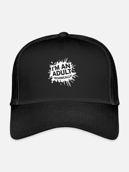 Je suis un adulte techniquement techniquement adulte blague - Casquette trucker  - noir/noir - Devant