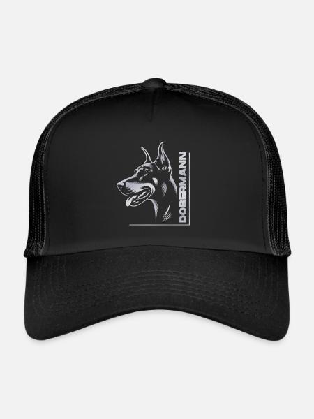 Doberman Pinscher, Dog Head, Silver Drawing - Trucker Cap - black/black - Front