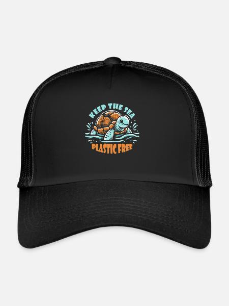 Gardez la mer sans plastique tortue Motif - Casquette trucker  - noir/noir - Devant