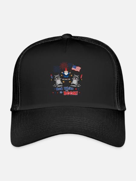 Raccoon 4th of July Fireworks Party - Trucker Cap - black/black - Front