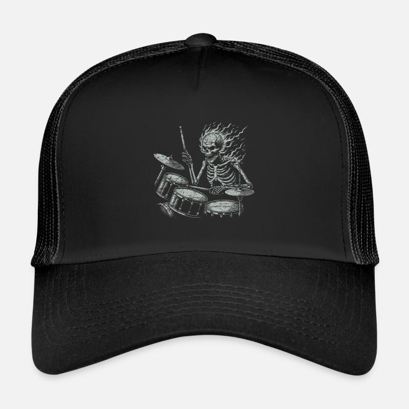 Squelette de crâne de batteur sur la batterie Casquette trucker 