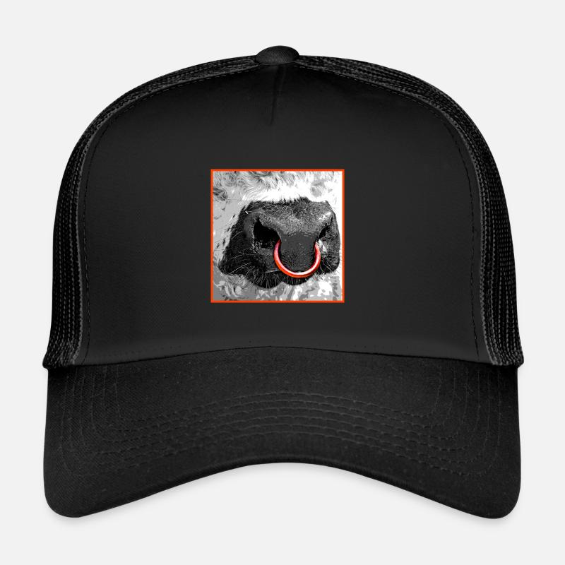 Stier Galloway Bulle Nasenring rot - Trucker Cap - Schwarz/Schwarz