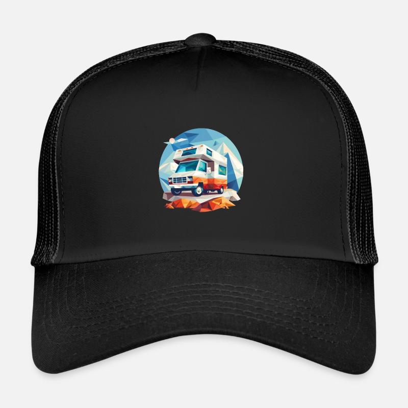 Low Poly Camping Adventure – Look rétro moderne Casquette trucker 