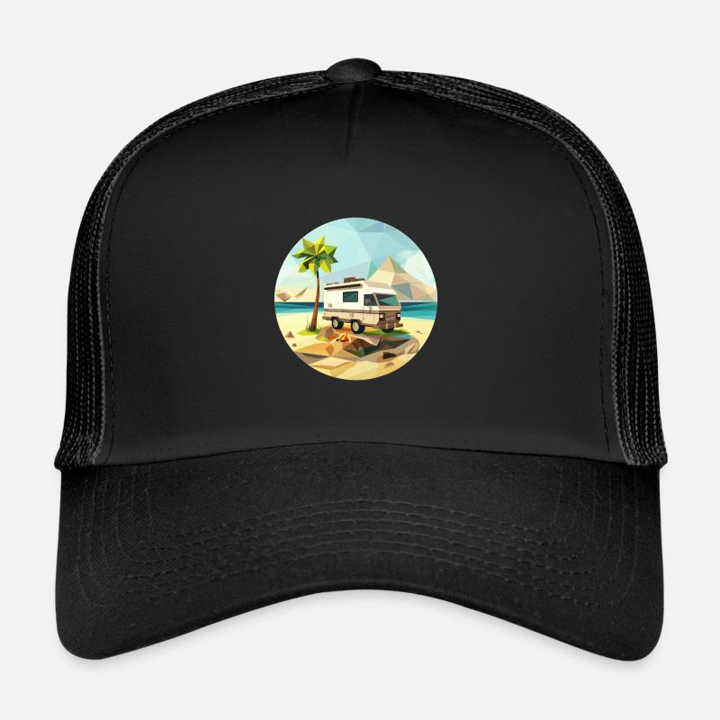 Camping à l’ancienne – Moderne dans un look low poly Casquette trucker 