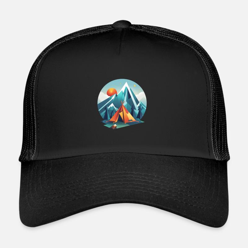 Low Poly Camping Adventure – Look rétro d’été Casquette trucker 