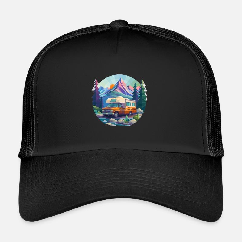 Camping à l’ancienne – Moderne dans un look low poly Casquette trucker 