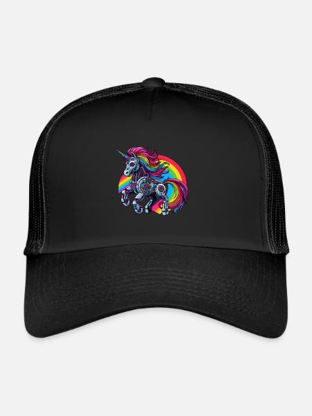 Cyborg Unicorn with Rainbow - Trucker Cap - black/black - Front