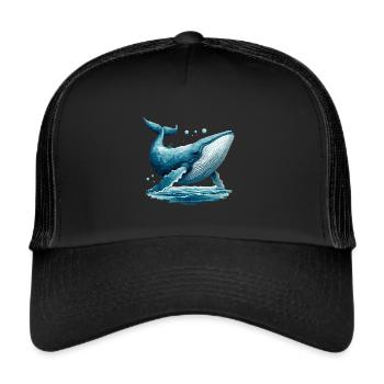 Cute Polygon Style Whale with Air Bubbles - Trucker Cap - black/black - Front