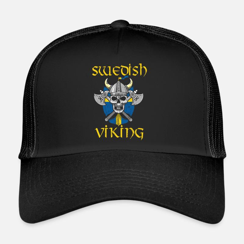Schweden Wikinger Axt Schild Totenkopf Geschenk - Trucker Cap - Schwarz/Schwarz