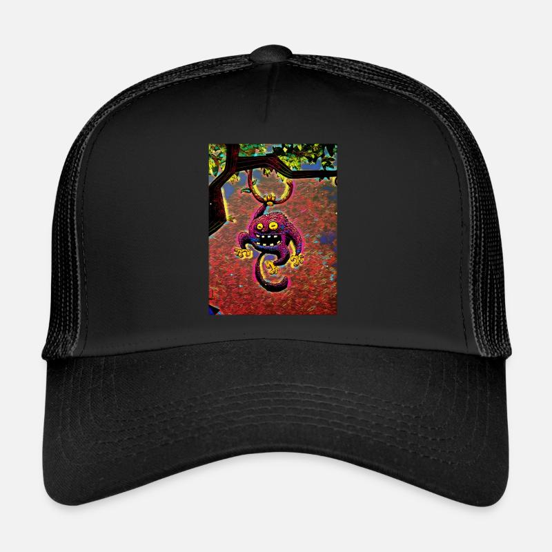 Lila Affe in einem Baum - Trucker Cap - Schwarz/Schwarz
