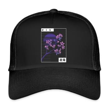 Cherry Blossom Japan Aesthetic Japanese - Trucker Cap - Schwarz/Schwarz - Vorne