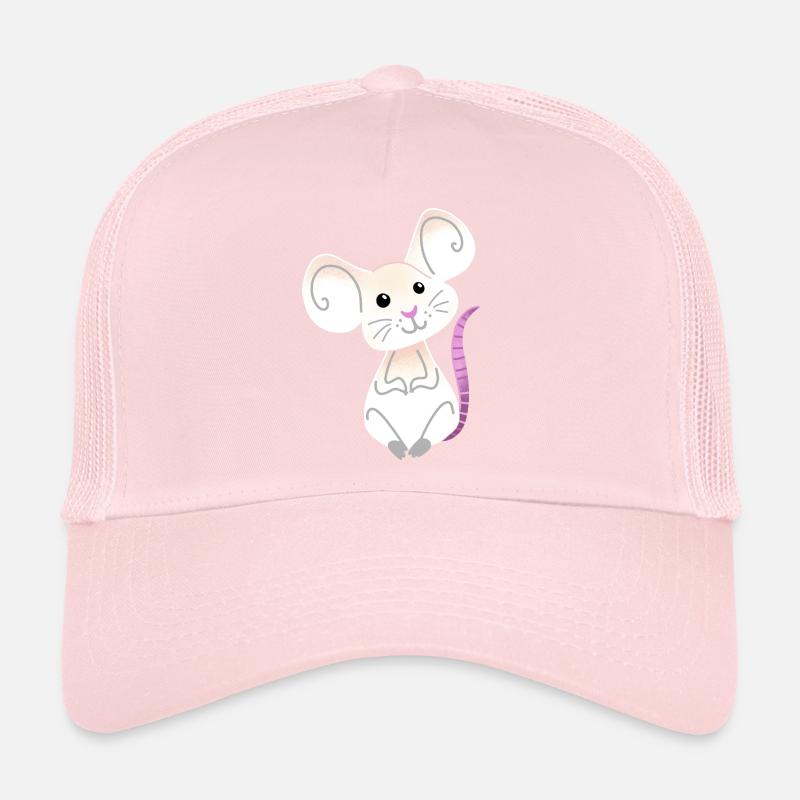 Hand gezeichnete weiße Maus sitzend Trucker Cap