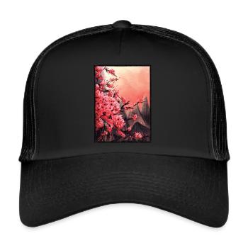 Kirschblüten Japan, Kunst Landschaft Gebirge Asien - Trucker Cap - Schwarz/Schwarz - Vorne