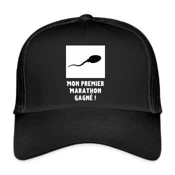 Mon premier marathon sport humour running - Casquette trucker  - noir/noir - Devant