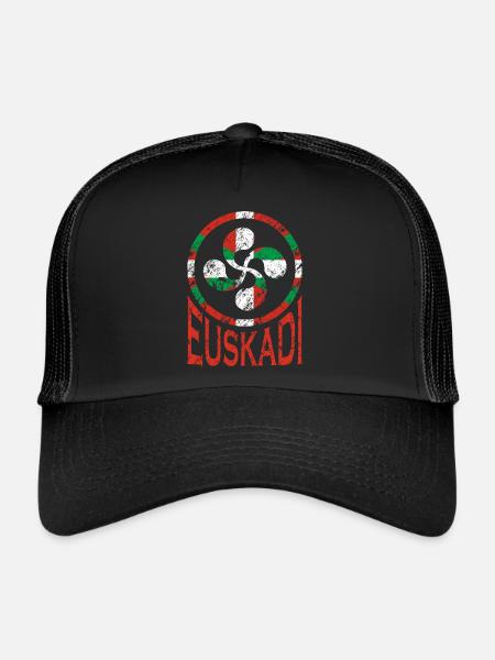 Flag of Euskadi. Lauburu Basque Country. Ikurriña - Trucker Cap - black/black - Front