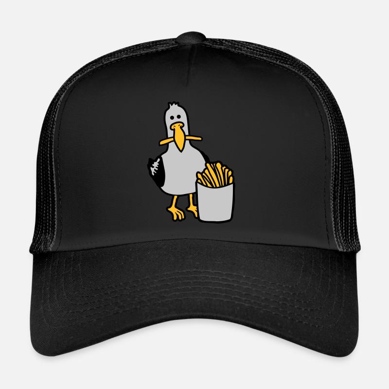 Glückliche Möwe geklaute Pommes - Trucker Cap - Schwarz/Schwarz