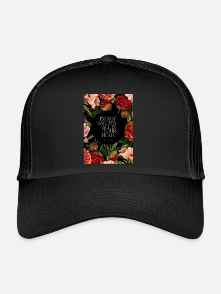 Sadness Inscription Text Flowers Red by Hildon - Trucker Cap - black/black - Front
