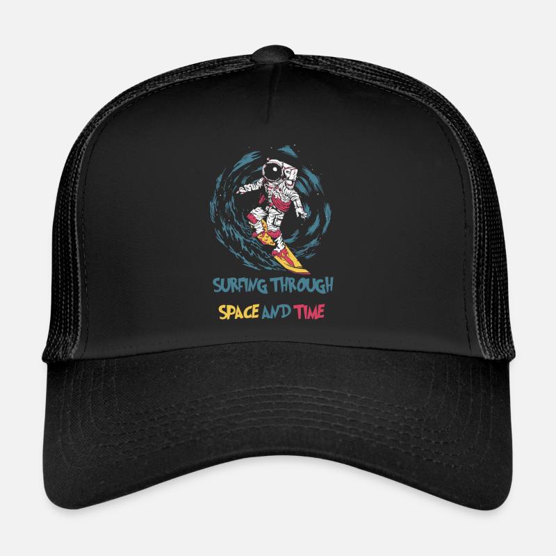Un astronaute surfe dans l’espace et le temps Surfer Surf - Casquette trucker  - noir/noir