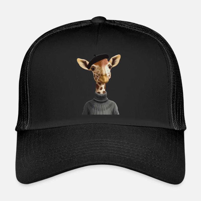 Giraffe mit Pullover und Mütze Geschenkidee - Trucker Cap - Schwarz/Schwarz