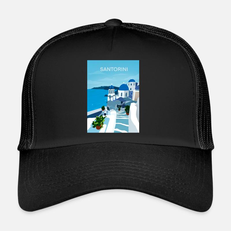 SAntorini, Griechenland - Trucker Cap - Schwarz/Schwarz