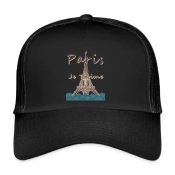 Eiffel Tower Bonjour Paris Love Bike Love from F - Trucker Cap - black/black - Front